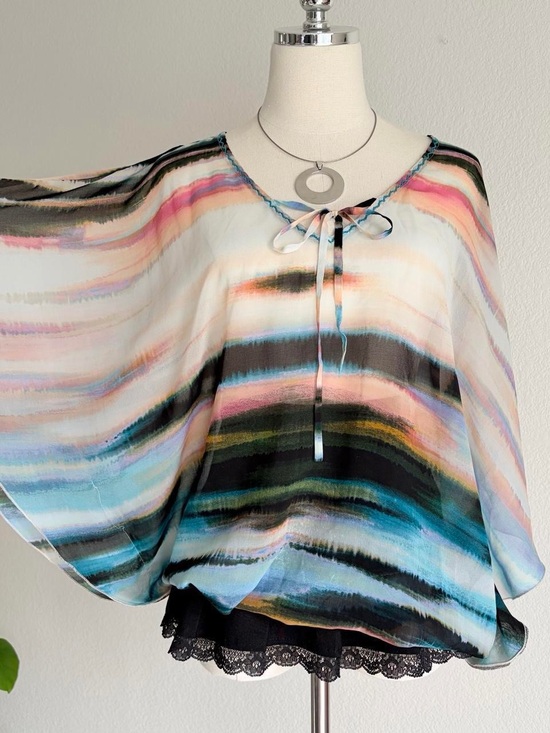 Sanctuary Tops - Sanctuary Multicolor Watercolor Stripe Tie-Front Tunic